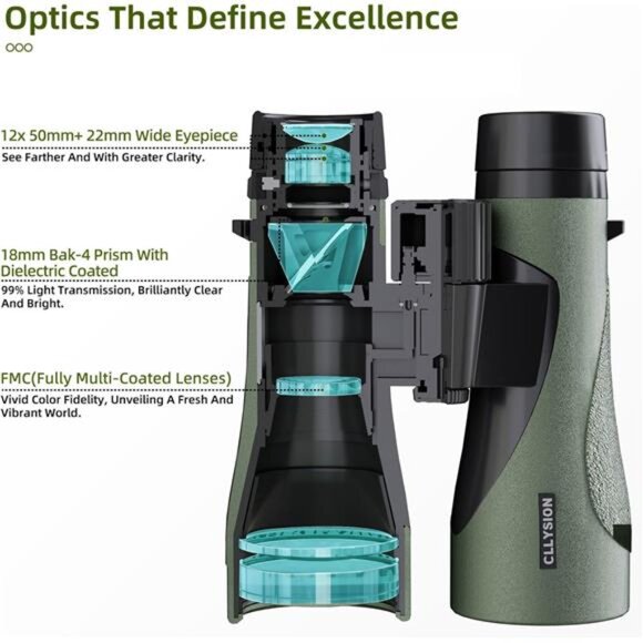 12X50 Professional HD Binoculars for Adults with Phone Adapter, High Power - Picture 3 of 6